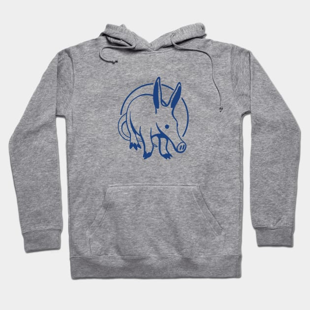 Stylized, minimal art of an marvelous Aardvark in blue Hoodie by croquis design